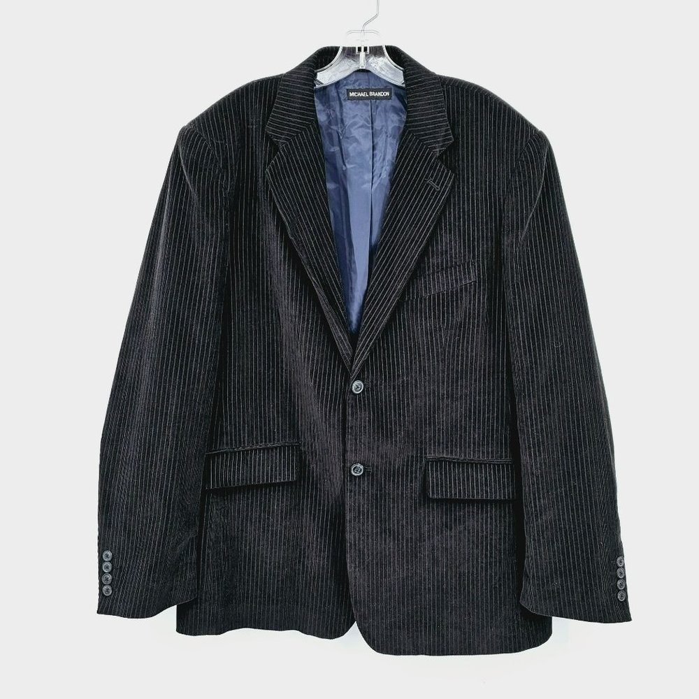 Michael Brandon Blazer Jacket 44 XL Black Corduroy Lined 2 Button Double Vented
